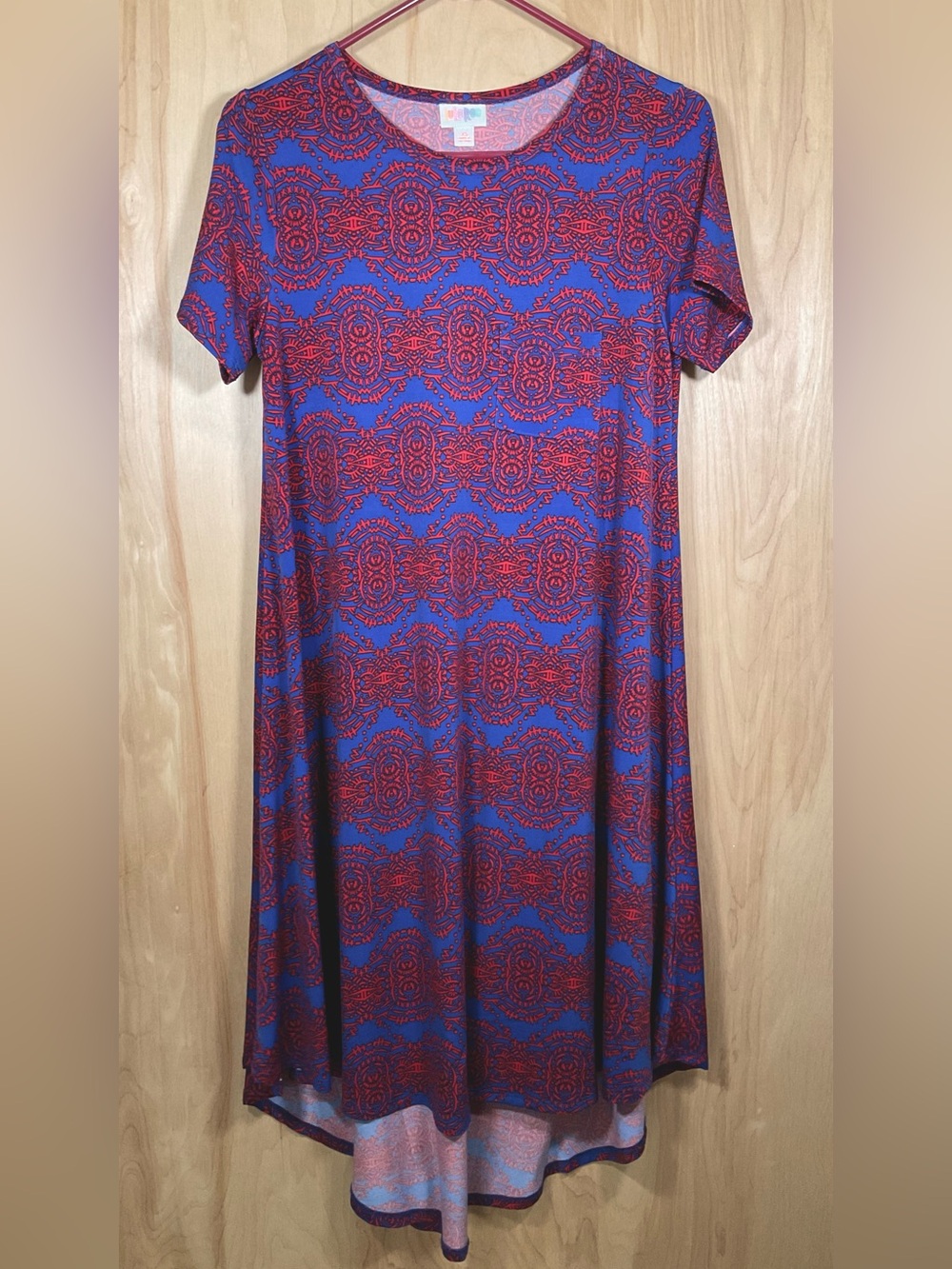 Lularoe Carly Red & Blue Hi-Low Dress - NWOT